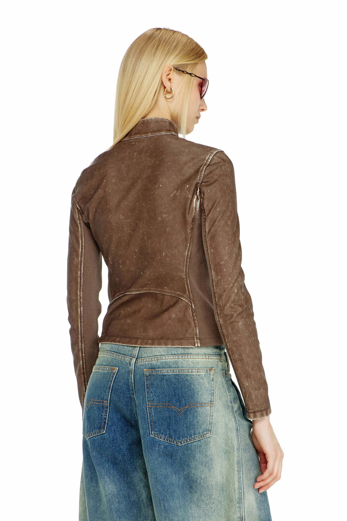 Diesel Biker jacket with rib-knit inserts - Tops Womens in Brown