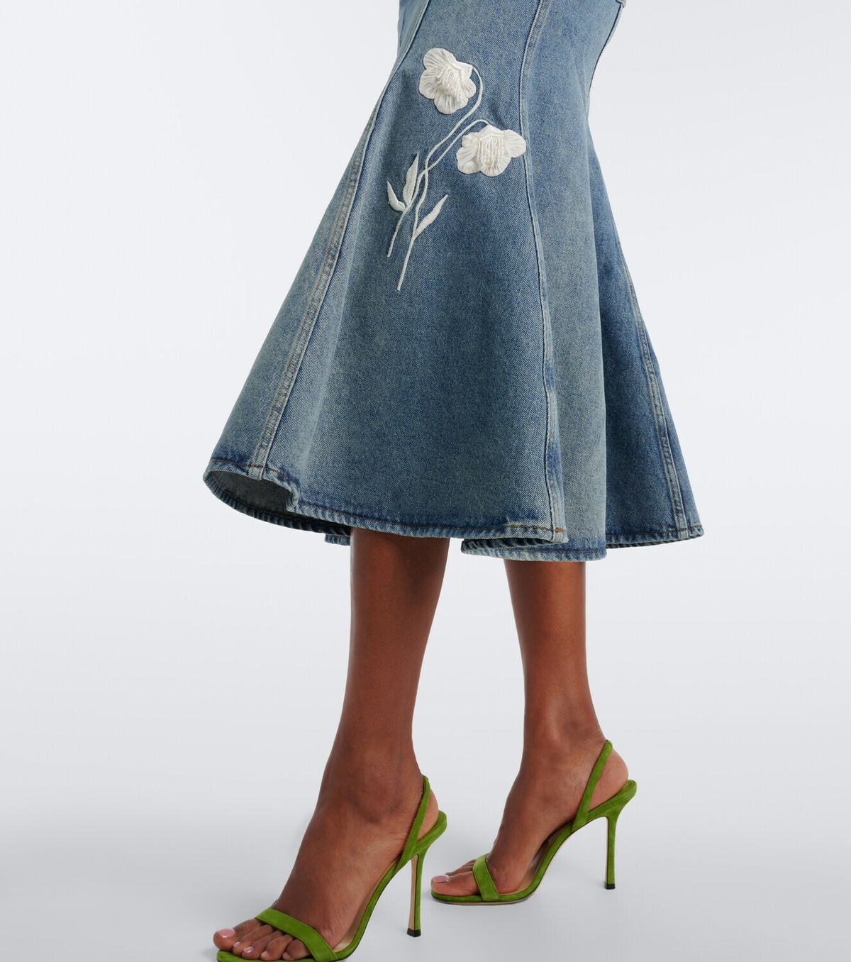 Erdem Floral-appliqué denim midi skirt