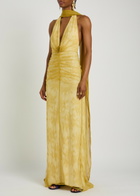 DE LA Vali Amora Scarf-effect Lace Gown Yellow