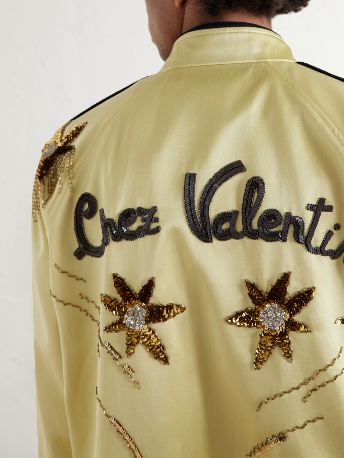 Valentino Garavani - Embellished Satin Bomber Jacket - Yellow