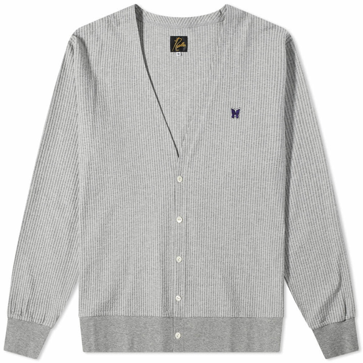 Photo: Needles Men's Seersucker Jersey Cardigan in Grey