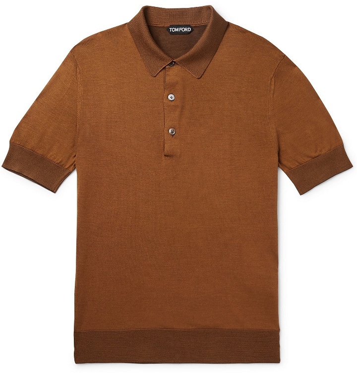 Photo: TOM FORD - Slim-Fit Silk Polo Shirt - Brown