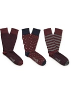 Kingsman - Three-Pack Cotton-Blend Socks - Burgundy