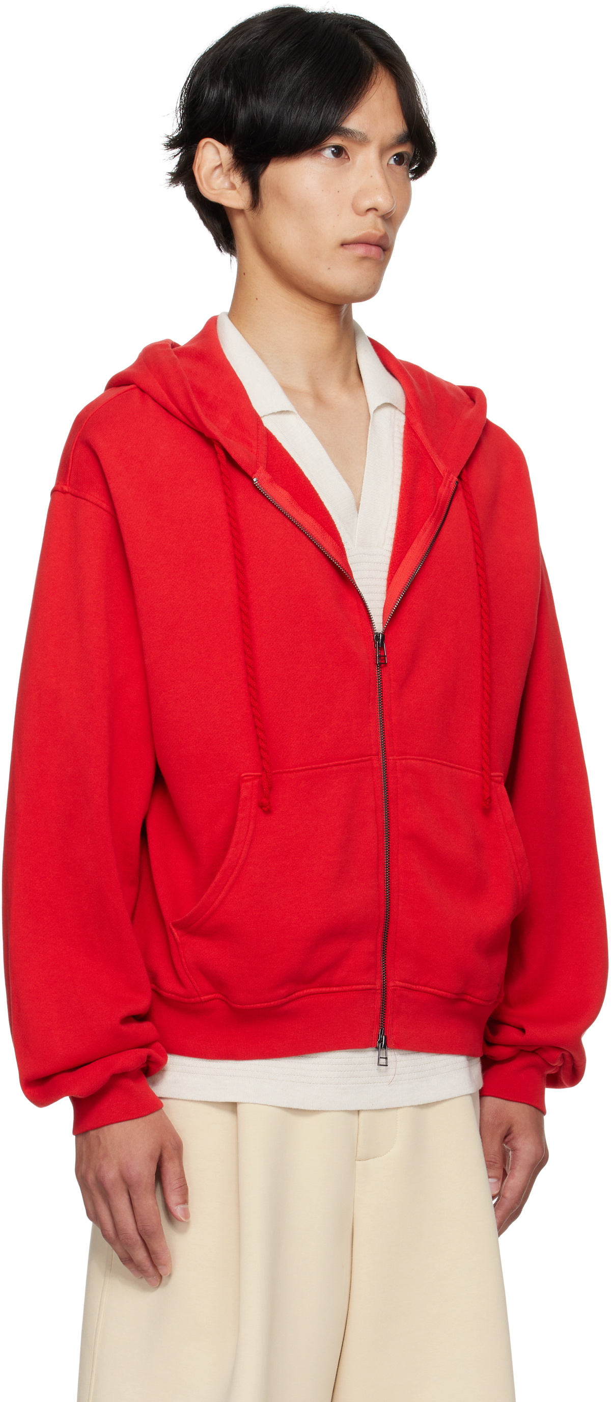 The Elder Statesman Red Daily Zip Hoodie