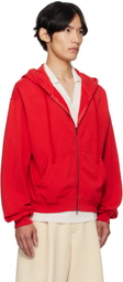 The Elder Statesman Red Daily Zip Hoodie