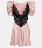 Rodarte Lace-trimmed silk charmeuse minidress