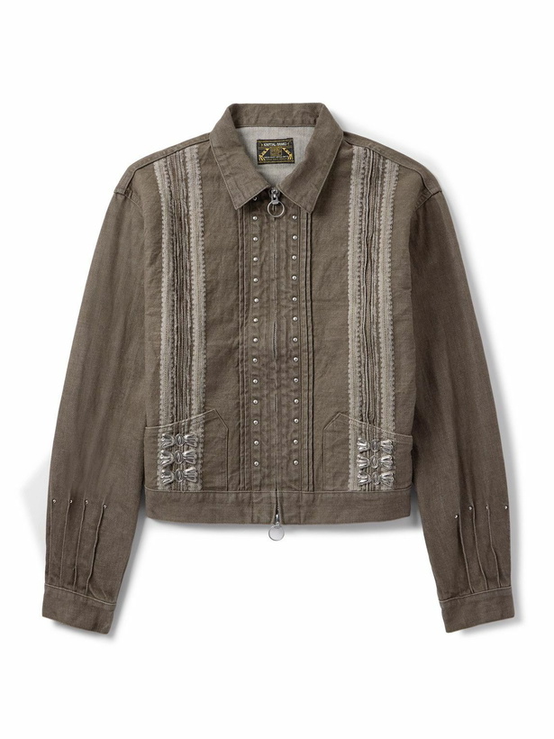 Photo: KAPITAL - Cropped Denim-Jacquard Bomber Jacket - Green