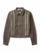 KAPITAL - Cropped Denim-Jacquard Bomber Jacket - Green