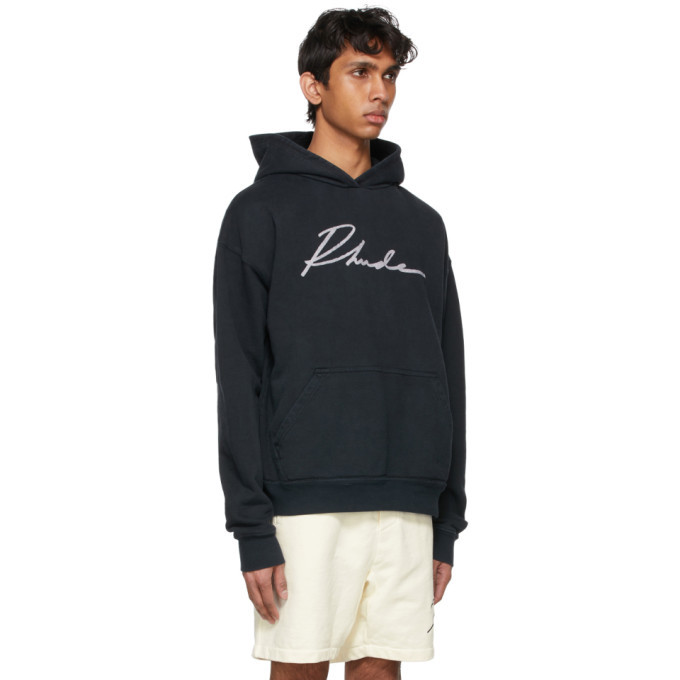Rhude Cursive Rhude SSENSE Exclusive Black Logo Cursive Hoodie Rhude