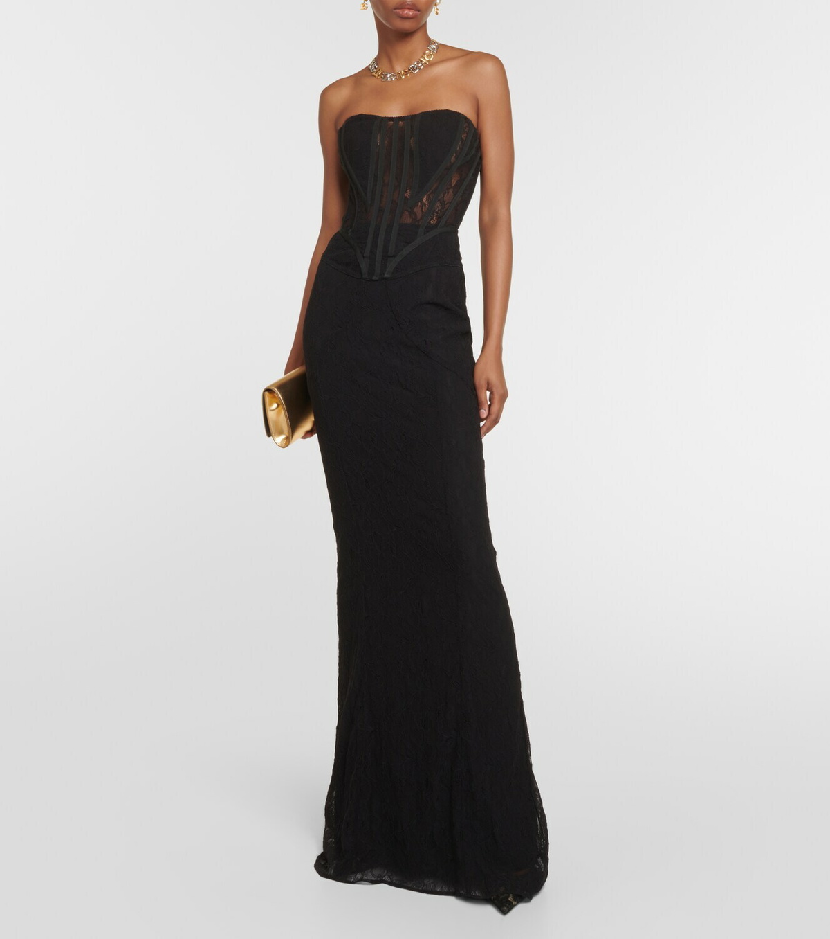 Dolce & Gabbana White Satin Strapless Sheath Maxi Dress