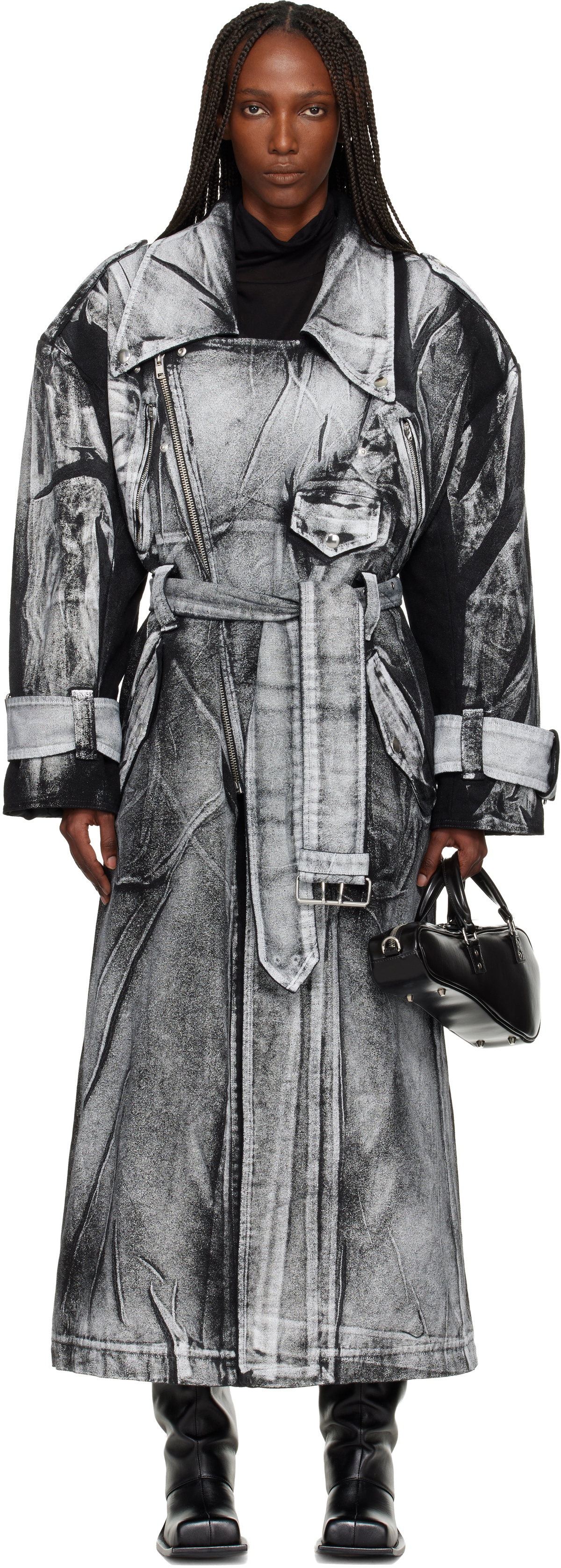 VAQUERA Black & White Painted Workwear Trench Coat