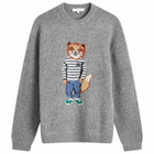 Maison Kitsuné Men's Dressed Fox Intarsia Jumper in Medium Grey Melange