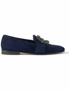 Manolo Blahnik - Carlton Embellished Grosgrain-Trimmed Suede Loafers - Blue