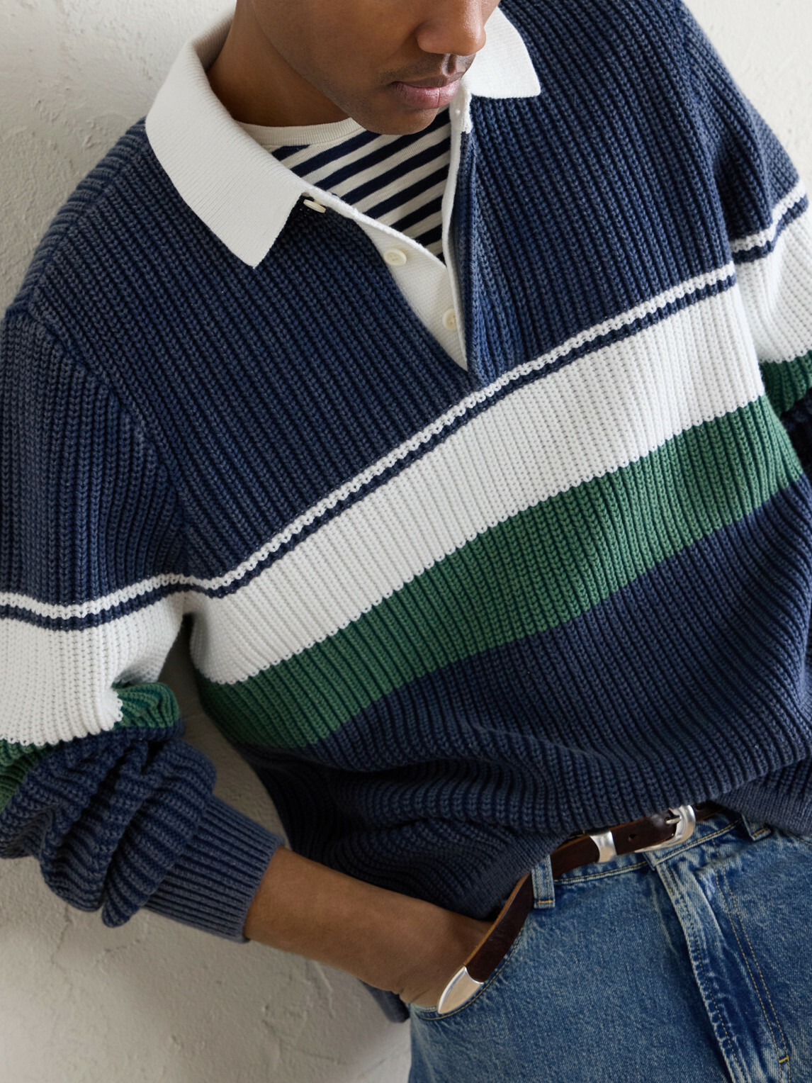 Aimé Leon Dore - Knitted Cotton Rugby Polo Sweater - Blue