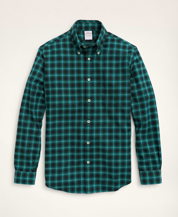 Photo: Brooks Brothers Men's Regent Regular-Fit Archival Brushed Twill Green Tartan Shirt