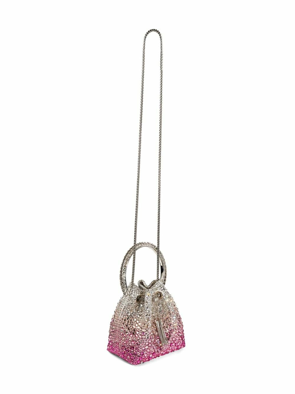 JIMMY CHOO ピンク かごバッグ Jimmy Choo Bon Bon Crystal-Embellished Satin Bucket Bag