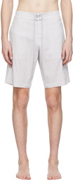 Thom Browne Gray Stripe Swim Shorts