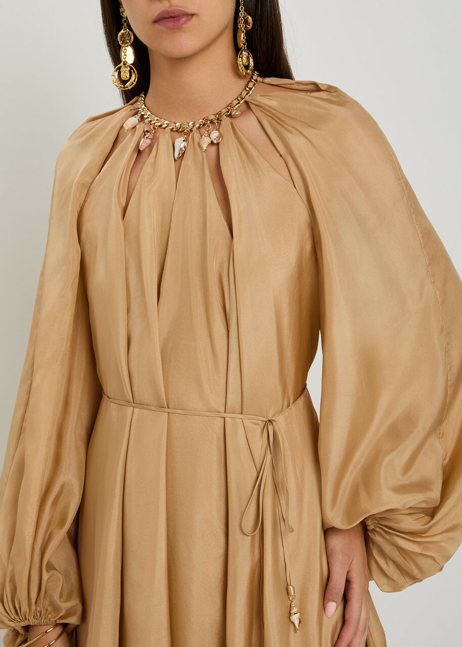 Zimmermann Mohon Charm-effect Silk Midi Dress Beige