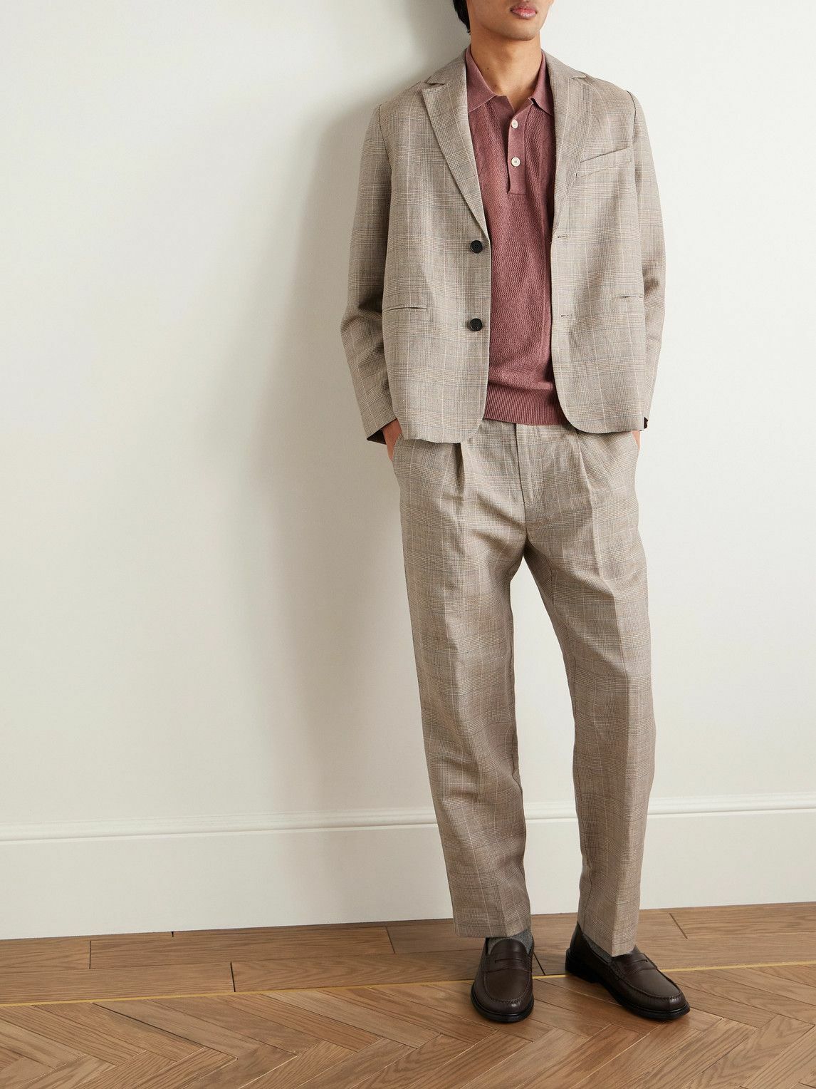 Corridor - Straight-Leg Pleated Checked Linen and Wool-Blend Trousers - Neutrals