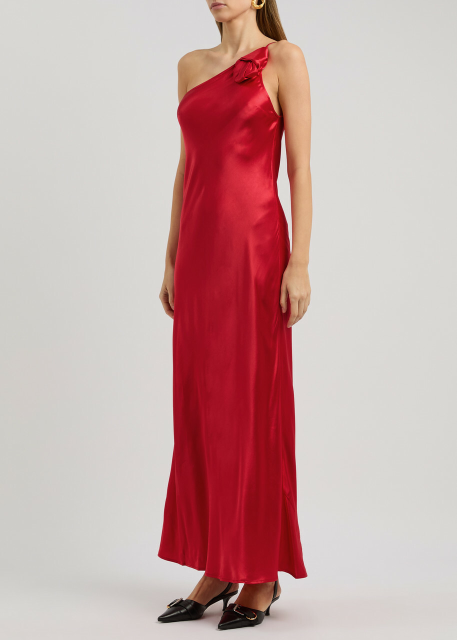 Rixo Doutzen One-shoulder Satin Maxi Dress Red Rixo