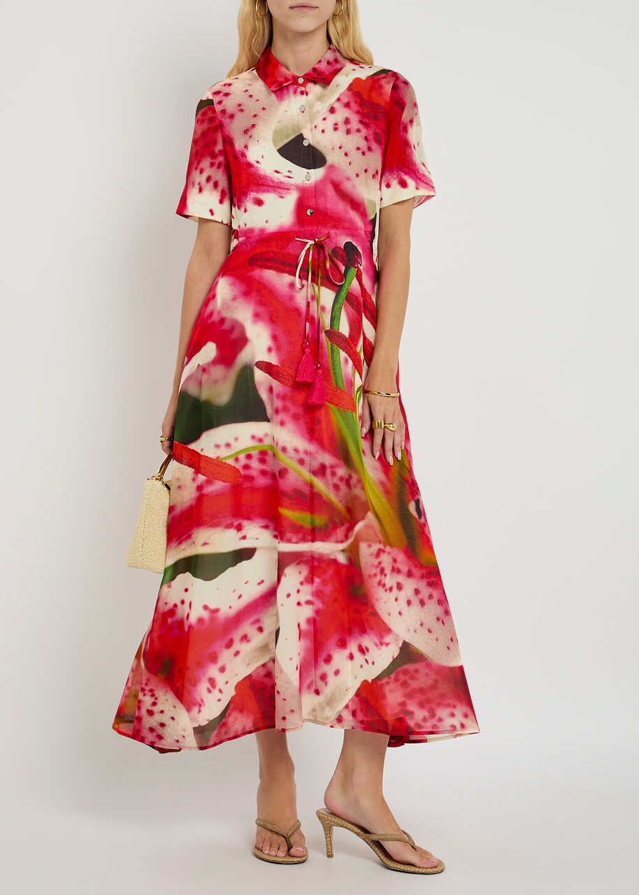 Tory Burch Printed Silk-twill Midi Shirt Dress Pink