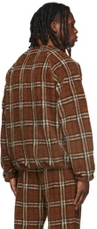 Burberry Brown Vintage Check Fleece Funnel Neck Jacket