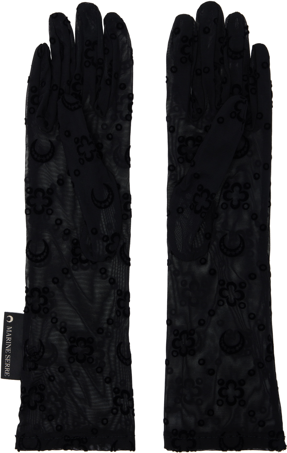 Marine Serre Black Recycled Mesh Flock Long Gloves