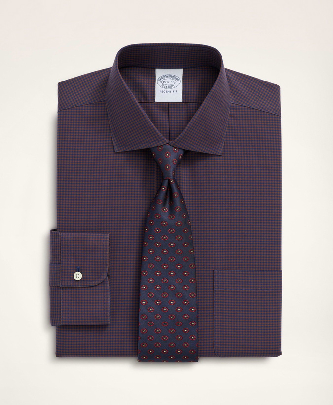 Photo: Brooks Brothers Men's Stretch Regent Regular-Fit Dress Shirt, Non-Iron Poplin English Spread Collar Gingham | Purple