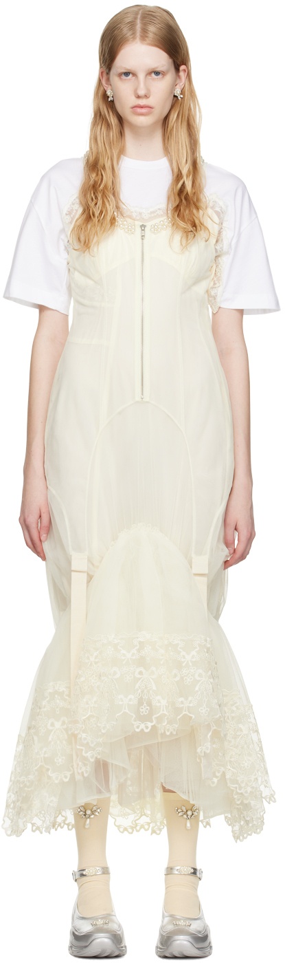 Photo: Simone Rocha SSENSE Exclusive Off-White Fitted Zip-Up Maxi Dress