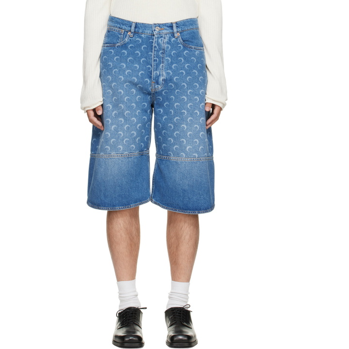 Photo: Marine Serre Blue Denim Bermuda Shorts