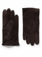 Zegna - Leather-Trimmed Suede Gloves - Brown