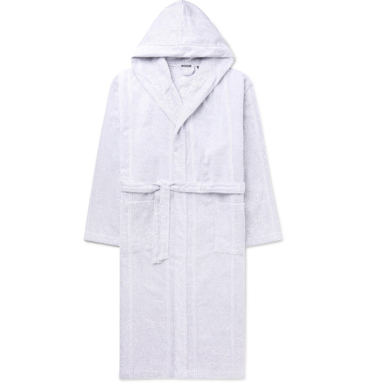Photo: SCHIESSER - Striped Cotton-Terry Hooded Robe - Gray