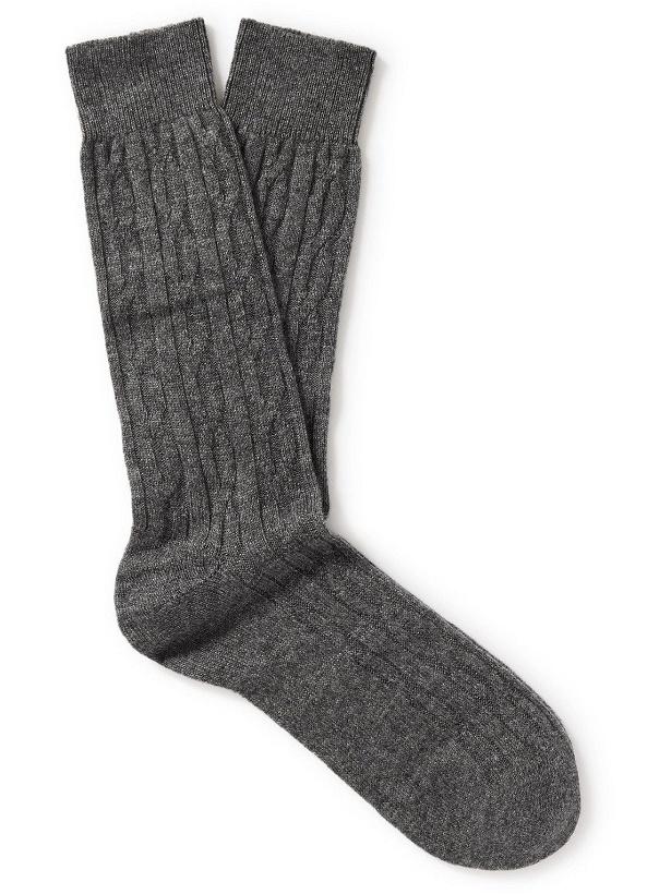 Photo: Anderson & Sheppard - Cable-Knit Cashmere Socks - Gray