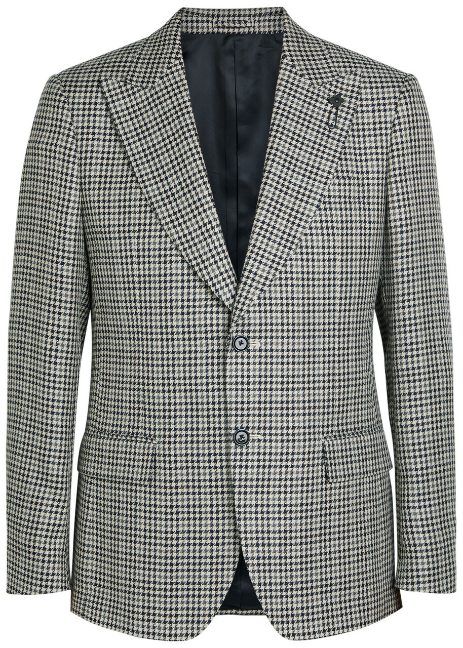 Lardini Houndstooth Cotton and Flax-blend Blazer Grey