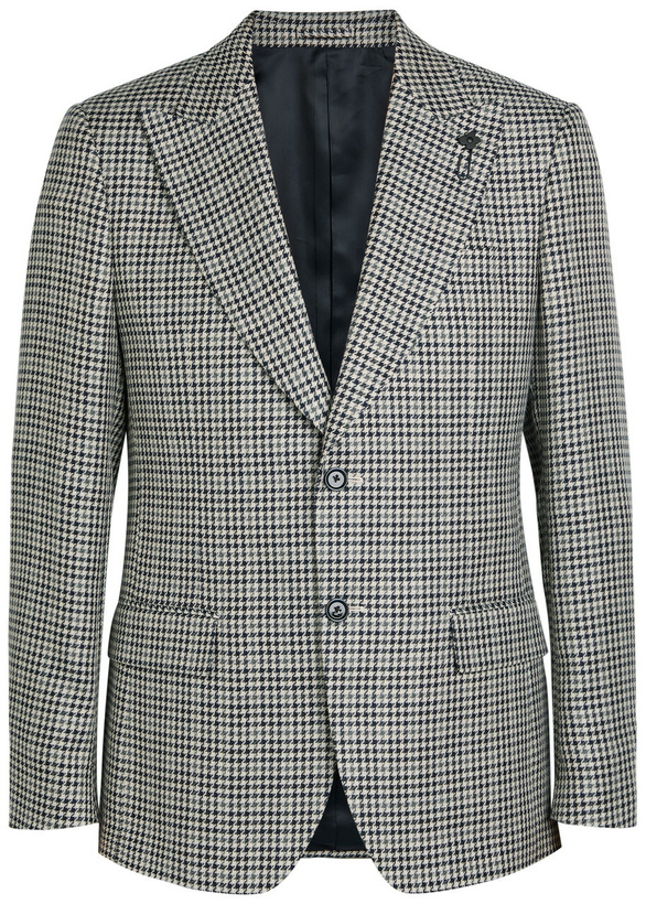 Photo: Lardini Houndstooth Cotton and Flax-blend Blazer Grey