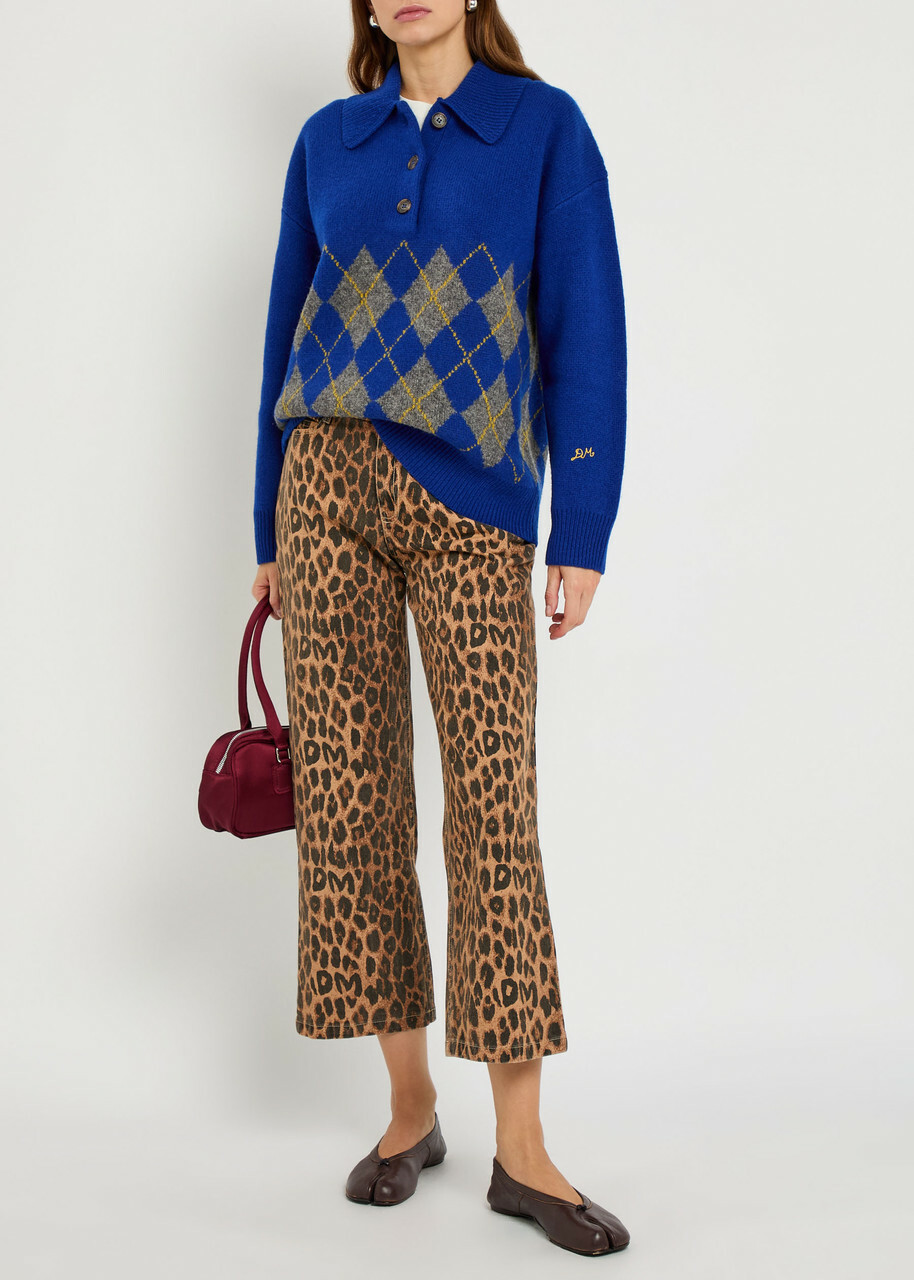 Damson Madder Saskia Argyle Wool Jumper Dark Blue