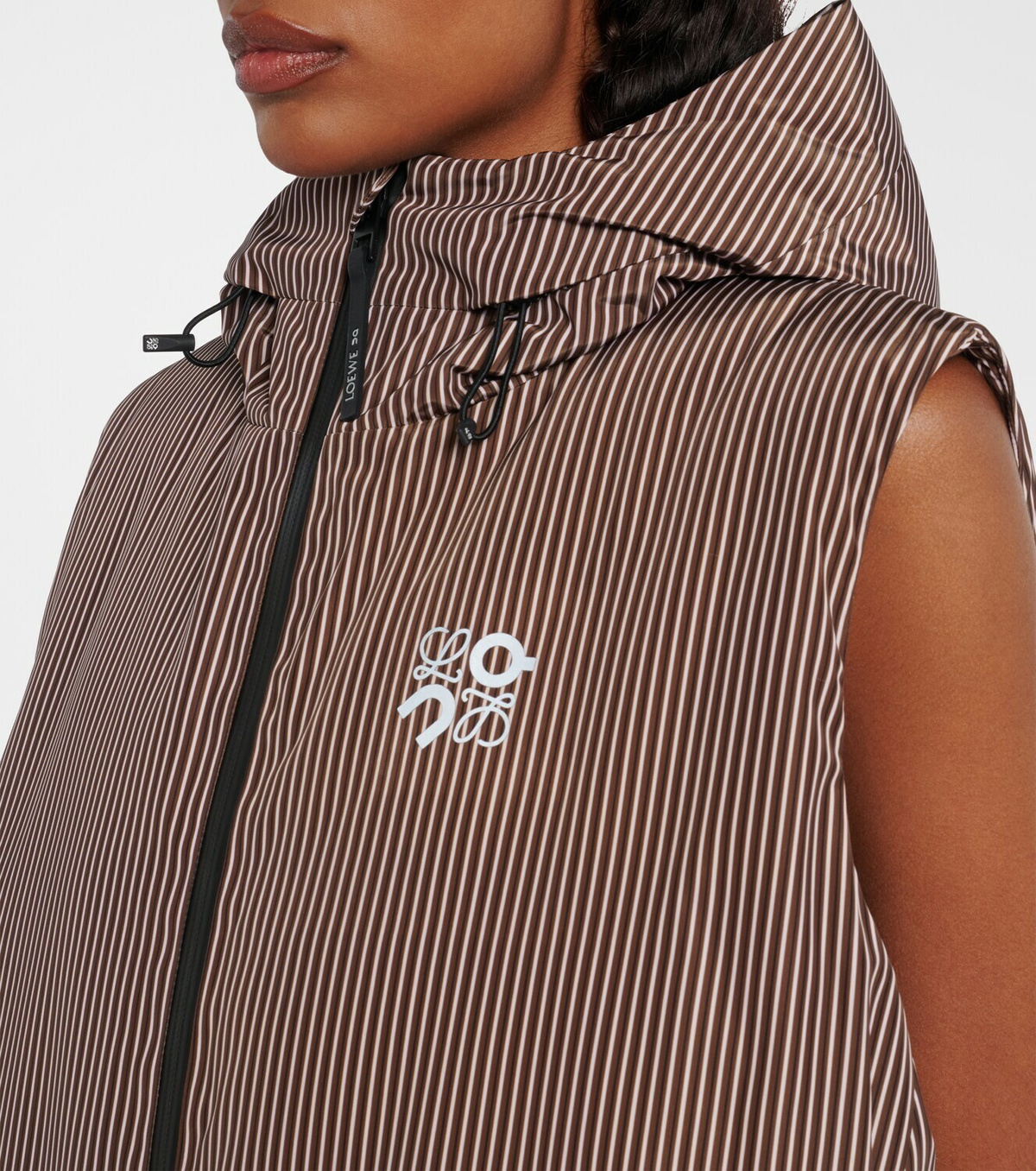 Loewe x On hooded striped puffer vest