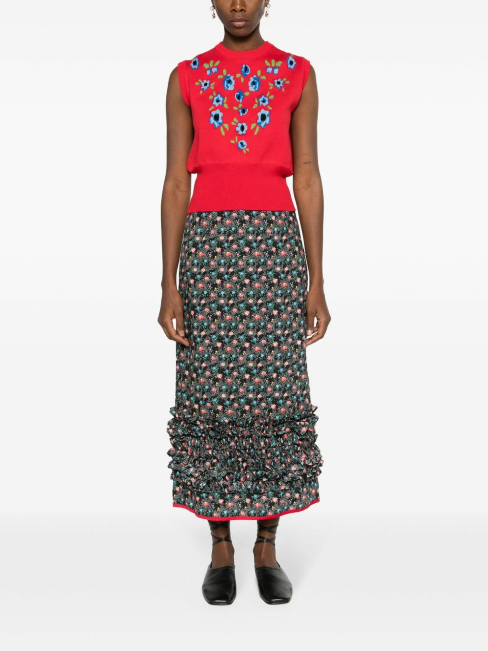 Molly Goddard Red Rosie Floral-Jacquard Cotton Vest