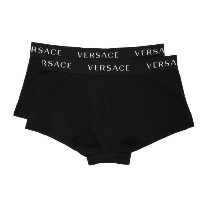 Photo: Versace Underwear Two-Pack Black Logo Band Boxer Briefs