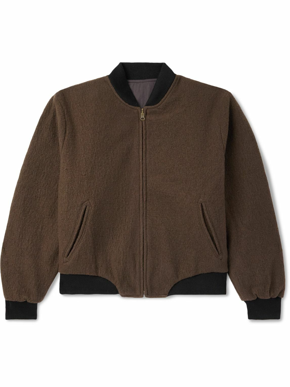 Small Talk - Reversible Fleece and Crinkled-Gabardine Bomber Jacket - Brown