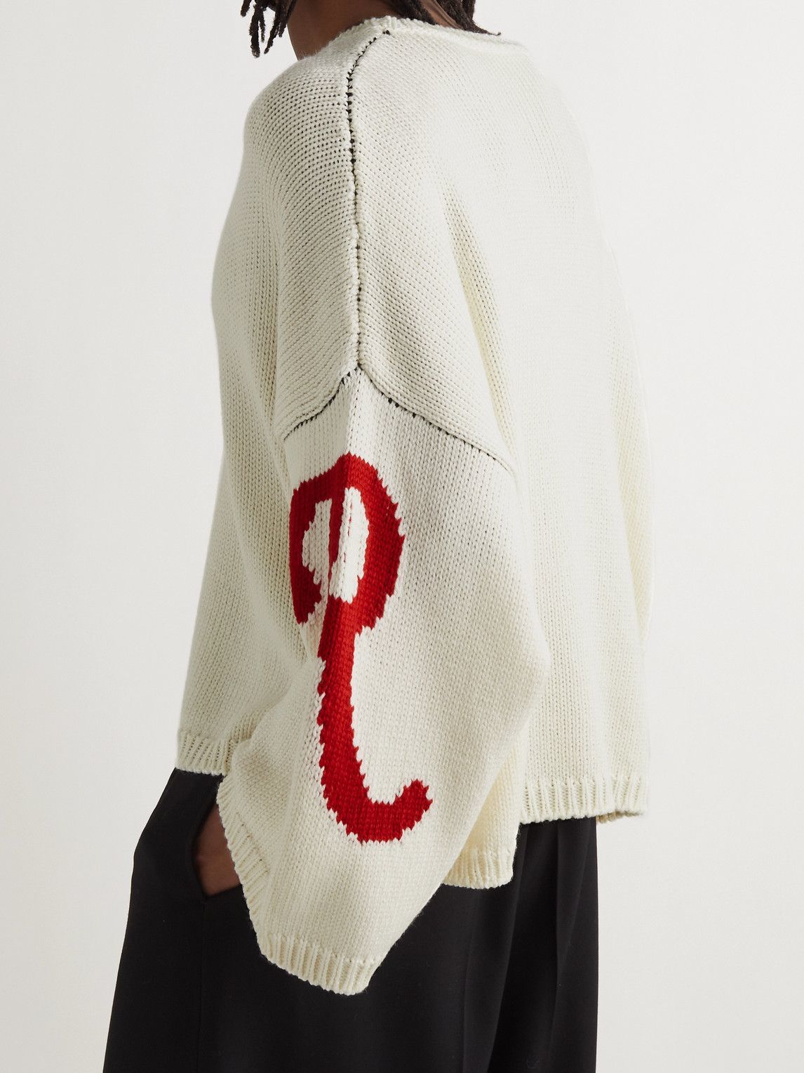 Raf Simons - Oversized Logo-Intarsia Merino Wool Sweater - White