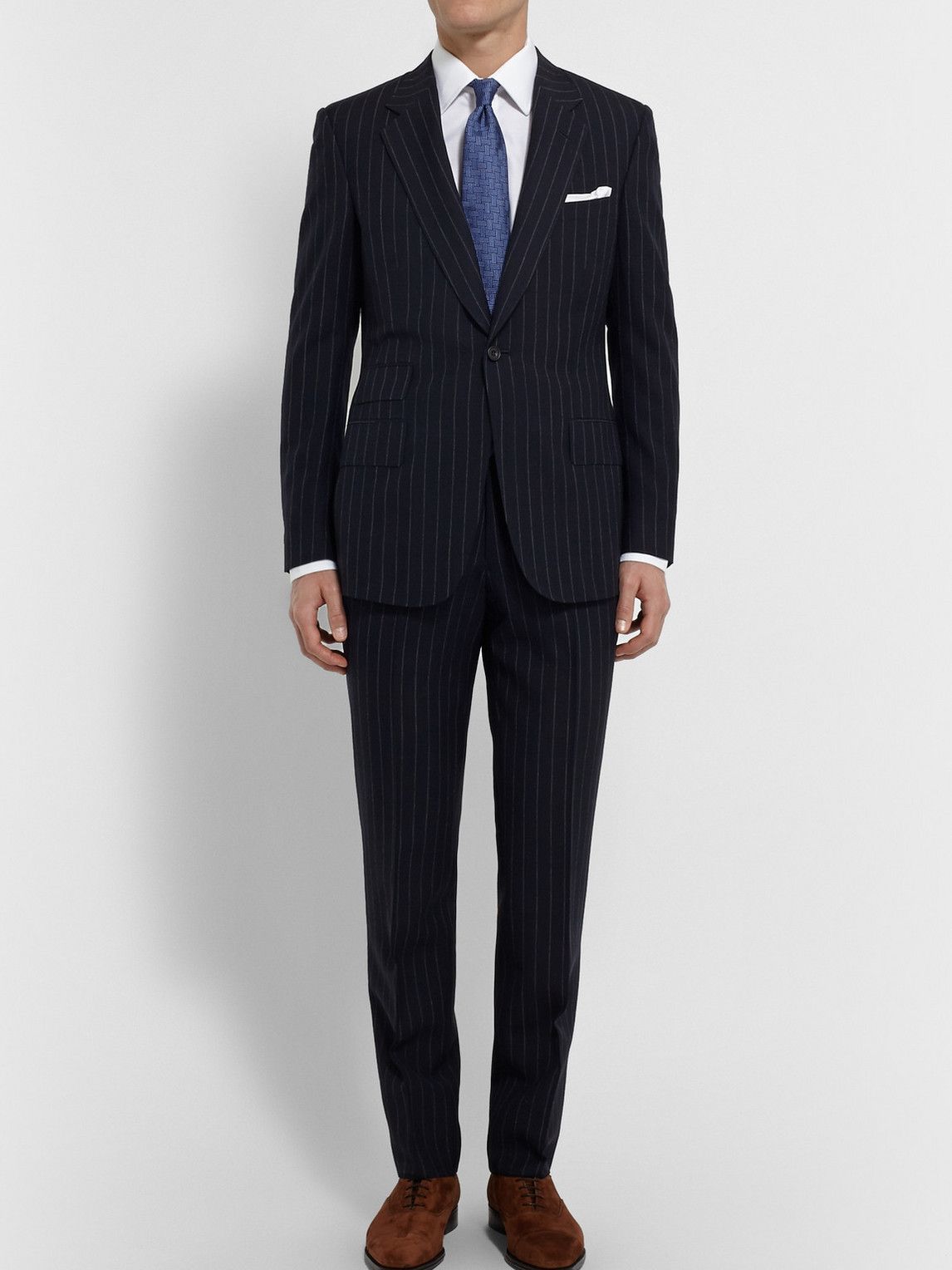 Kingsman - Navy Slim-Fit Single-Breasted Pinstriped Cotton Suit - Blue ...