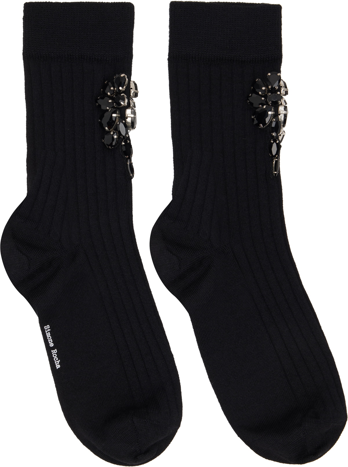 Simone Rocha Black Poppy Crystal Flower Ribbed Ankle Socks