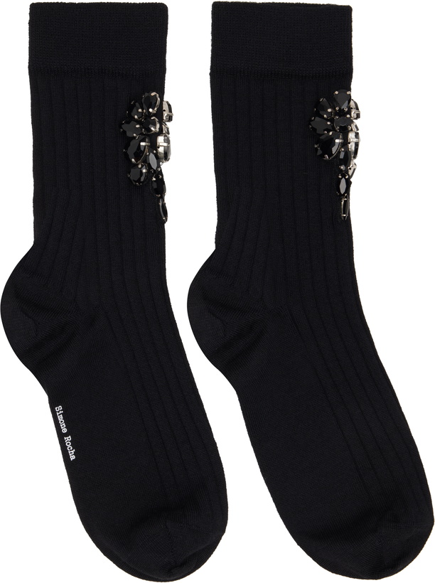 Photo: Simone Rocha Black Poppy Crystal Flower Ribbed Ankle Socks