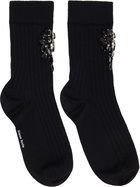 Simone Rocha Black Poppy Crystal Flower Ribbed Ankle Socks