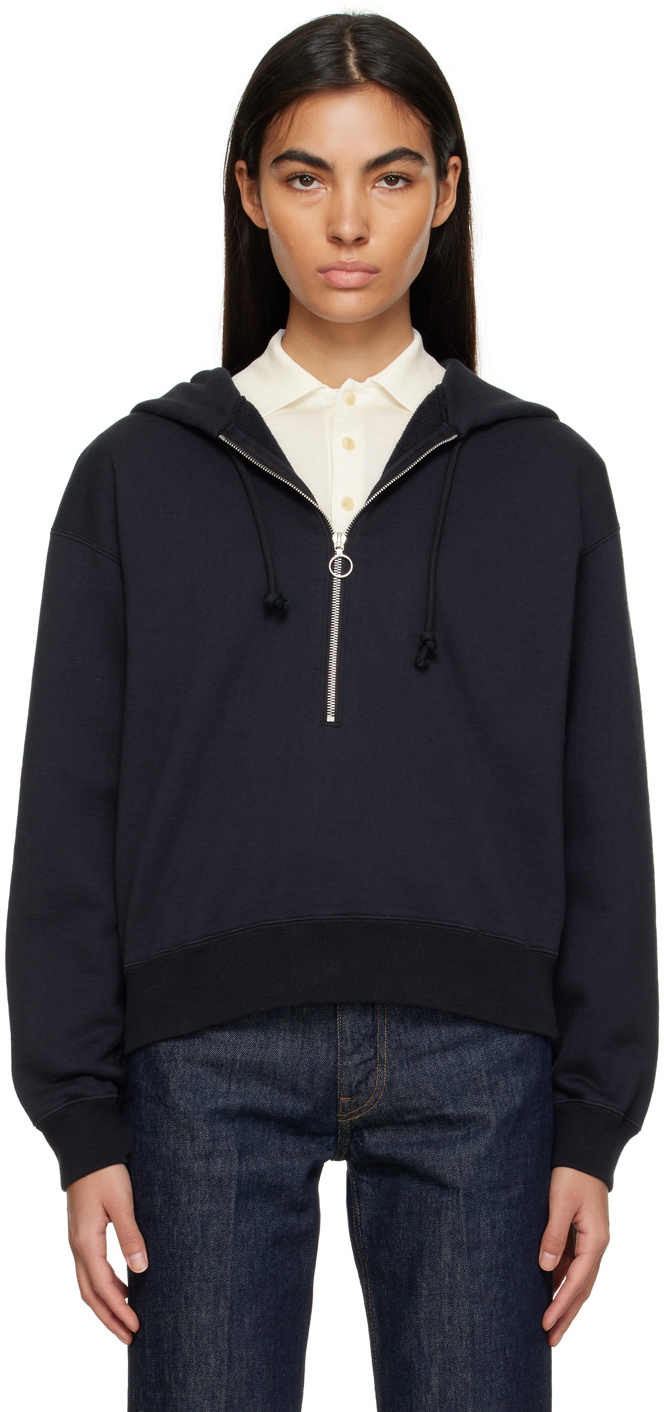 AURALEE Black Half-Zip Hoodie Auralee