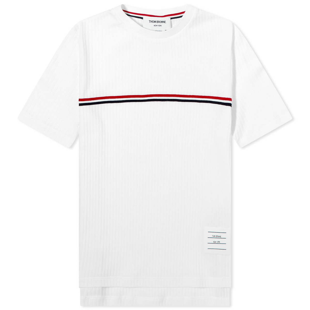 Thom Browne Women's Reb Stripe Rib T-Shirt in White Thom Browne