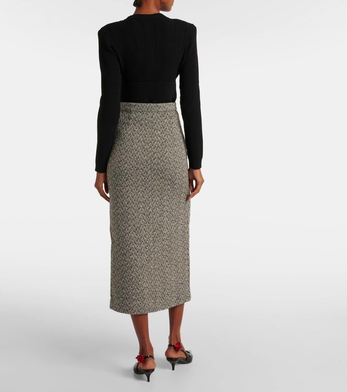 Self-Portrait herringbone pleated midi skirt