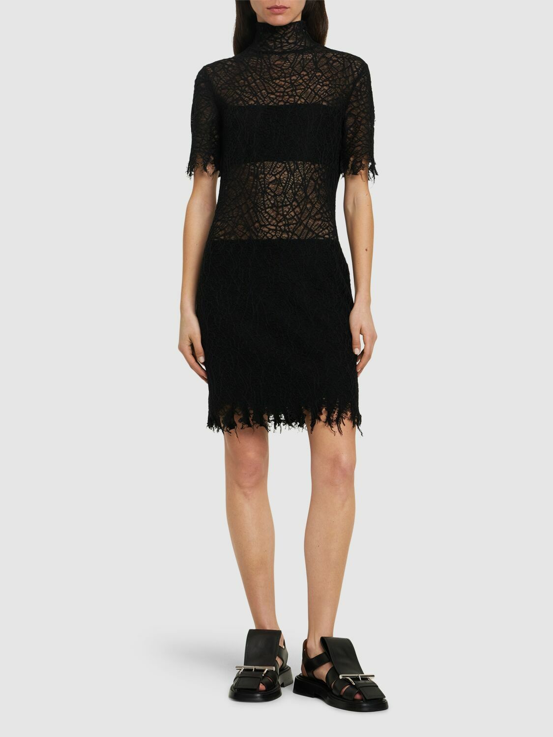 MCQUEEN Cotton & Silk Spider Lace Mini Dress Alexander McQueen