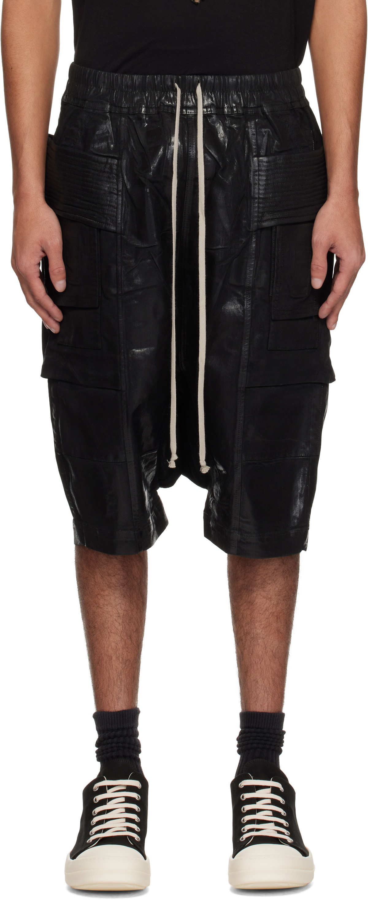 Rick Owens DRKSHDW Black Hollywood Creatch Cargo Pods Denim Shorts
